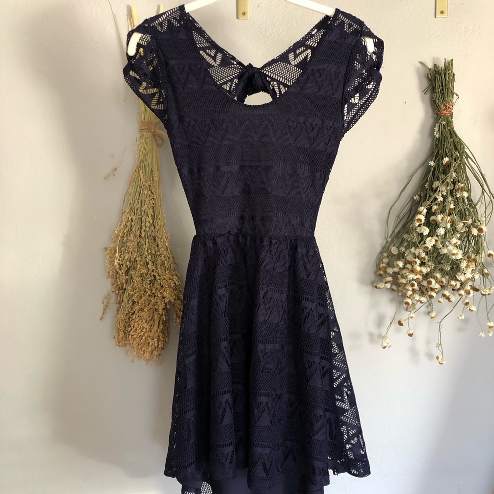 Navy blue open back mini dress